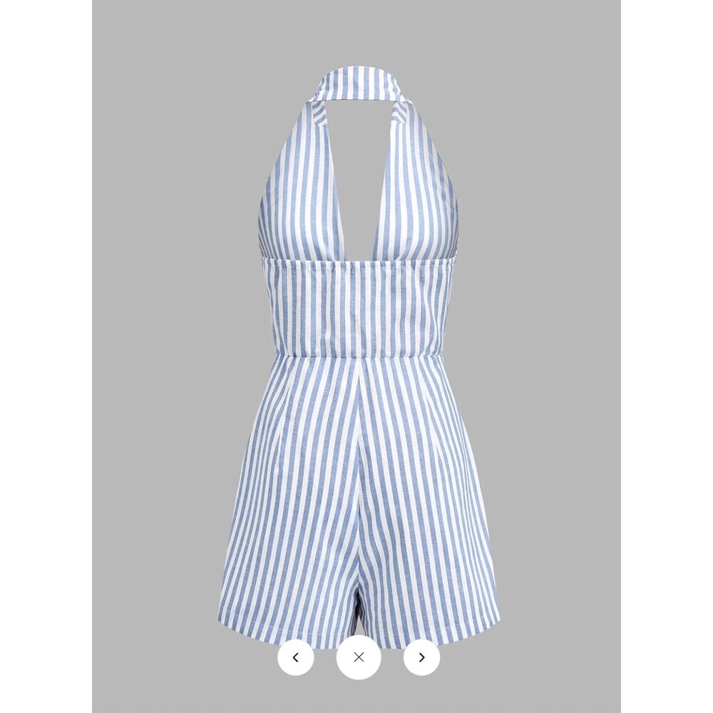 NWT Commense Halter Tie Front Striped Romper Sz M - Picture 3 of 5
